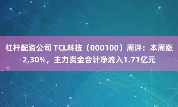 杠杆配资公司 TCL科技（000100）周评：本周涨2.30%，主力资金合计净流入1.71亿元